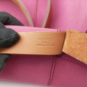 Secondhand Hermes Cabag Elan Rose Toile Officier × Leather  shoulderbag | stylenewstar