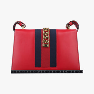 Pre-owned Gucci Sylvie Red×navy Leather 421882 shoulderbag | stylenewstar