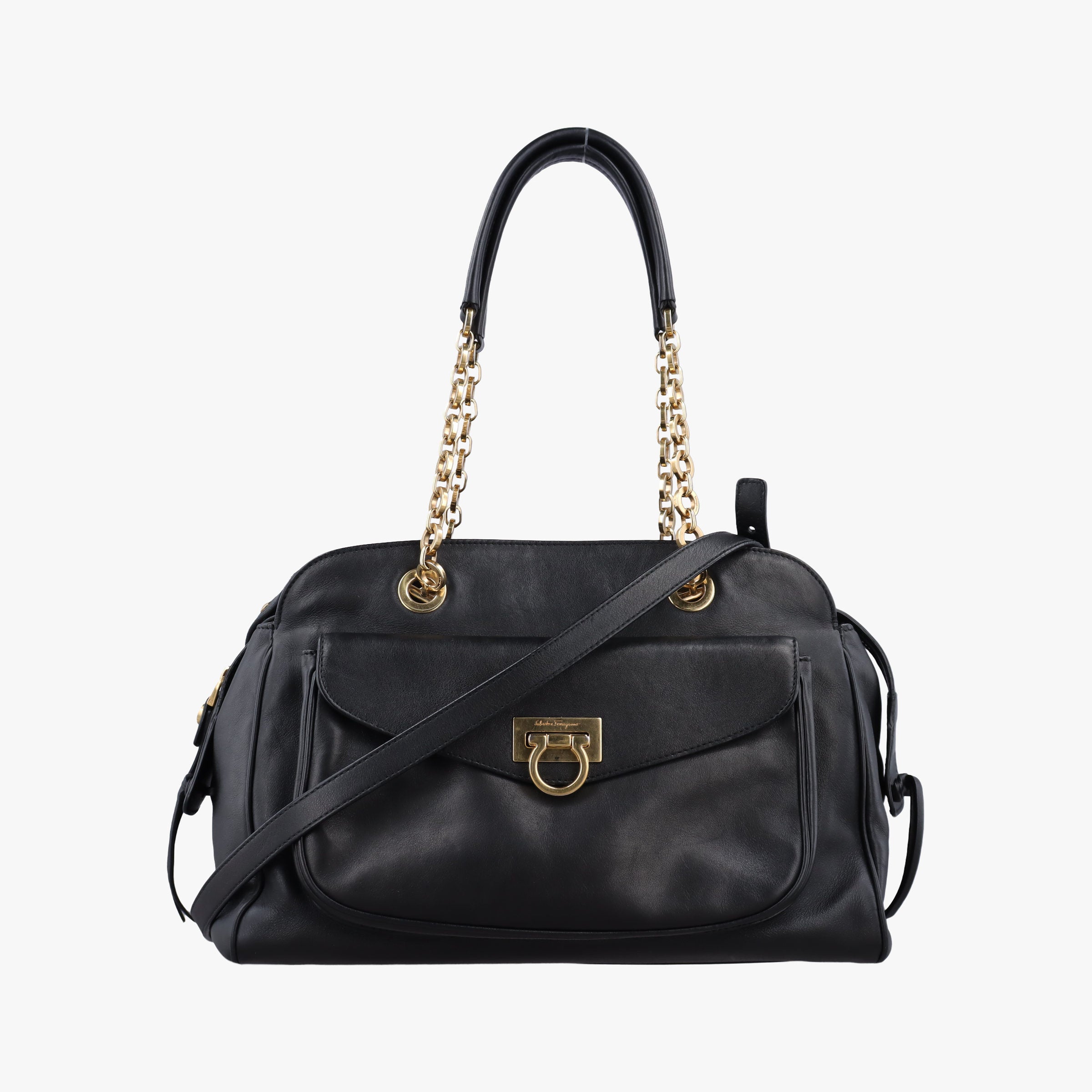 Secondhand Ferragamo Gancini Black Leather  shoulderbag | stylenewstar