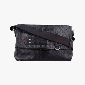 Pre-owned Gucci Guccissima Rubber Messenger Navy Leather 246067 shoulderbag | stylenewstar