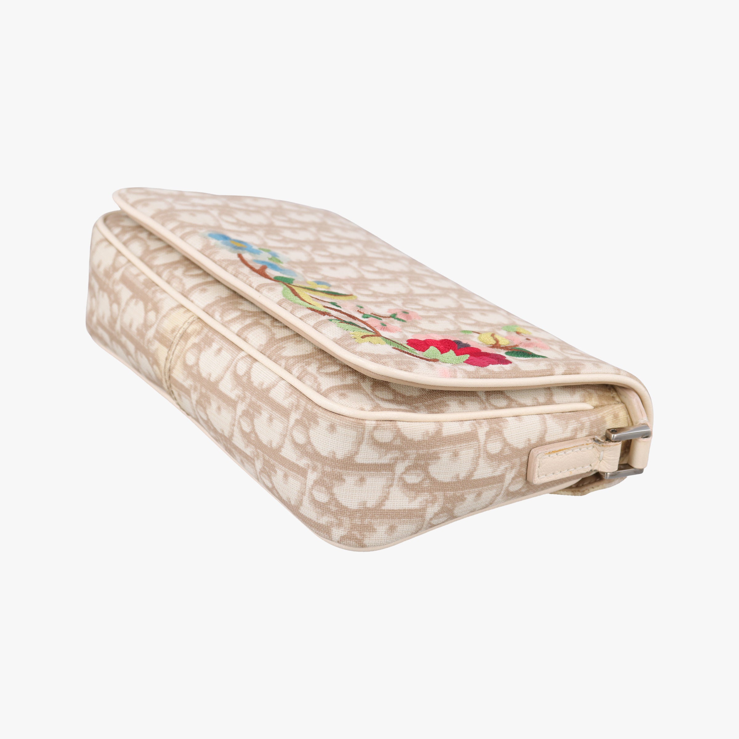 Secondhand Christian Dior Trotter Flower Beige PVC Coated Canvas Floral Embroidery  shoulderbag | stylenewstar