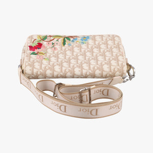 Secondhand Christian Dior Trotter Flower Beige PVC Coated Canvas Floral Embroidery  shoulderbag | stylenewstar