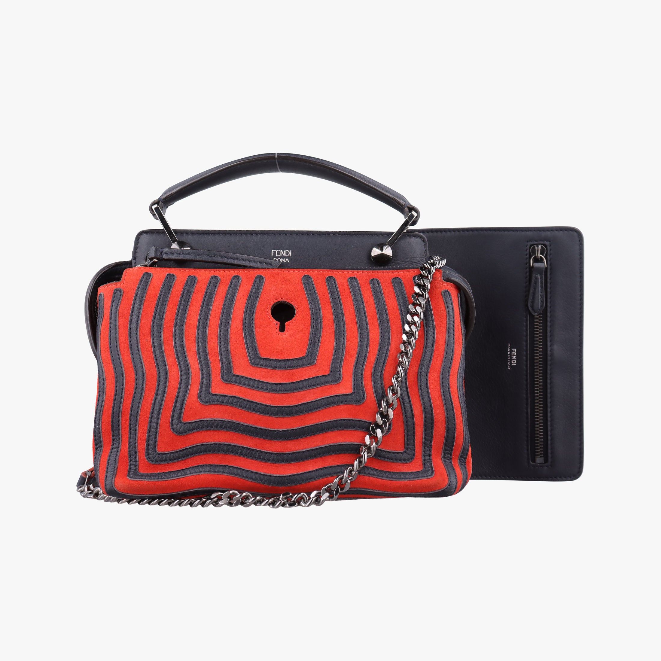 Vintage Fendi Dotcom Click Small Red × Black Suede × Leather 8BN299 shoulderbag | stylenewstar