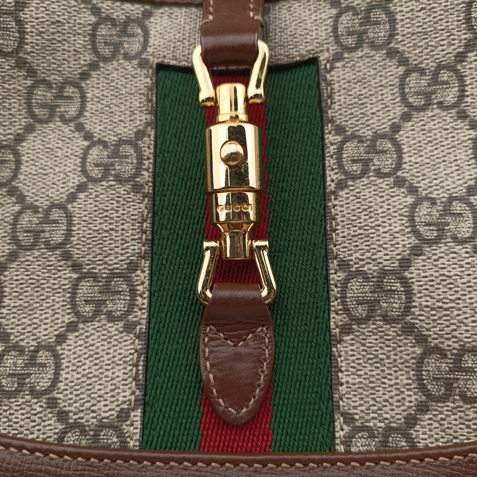 Pre-owned Gucci Jackie 1961 GG Supreme brown x beige x multicolor PVC coated canvas×Leather 637092 shoulderbag | stylenewstar