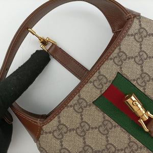 Pre-owned Gucci Jackie 1961 GG Supreme brown x beige x multicolor PVC coated canvas×Leather 637092 shoulderbag | stylenewstar