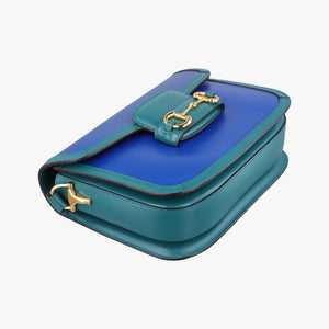 Pre-owned Gucci The Hacker Project Horsebit 1955 Green × Blue Leather 602204 shoulderbag | stylenewstar
