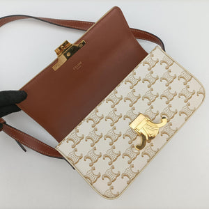 Pre-owned Celine Teen Triomphe White PVC coated canvas  shoulderbag | stylenewstar