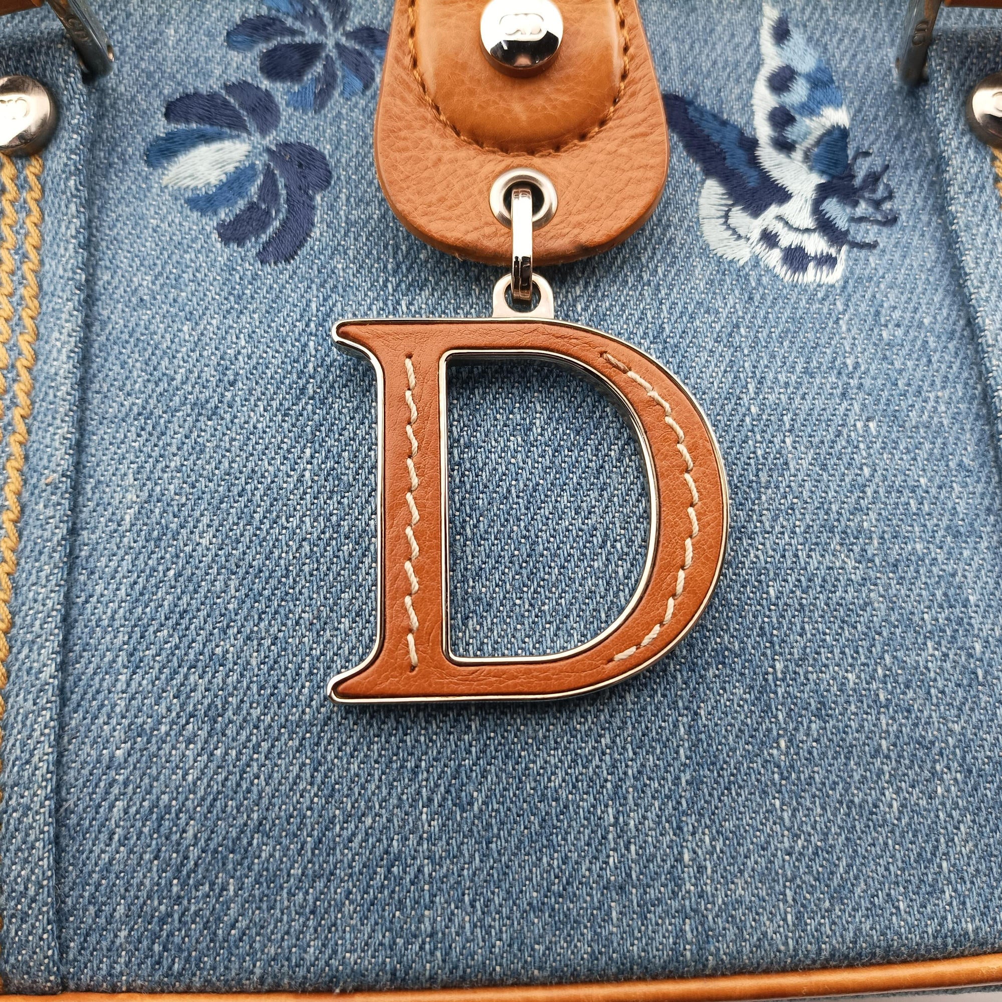 Pre-owned Christian Dior D-ring Logo Blue×Beige Denim  handbag | stylenewstar