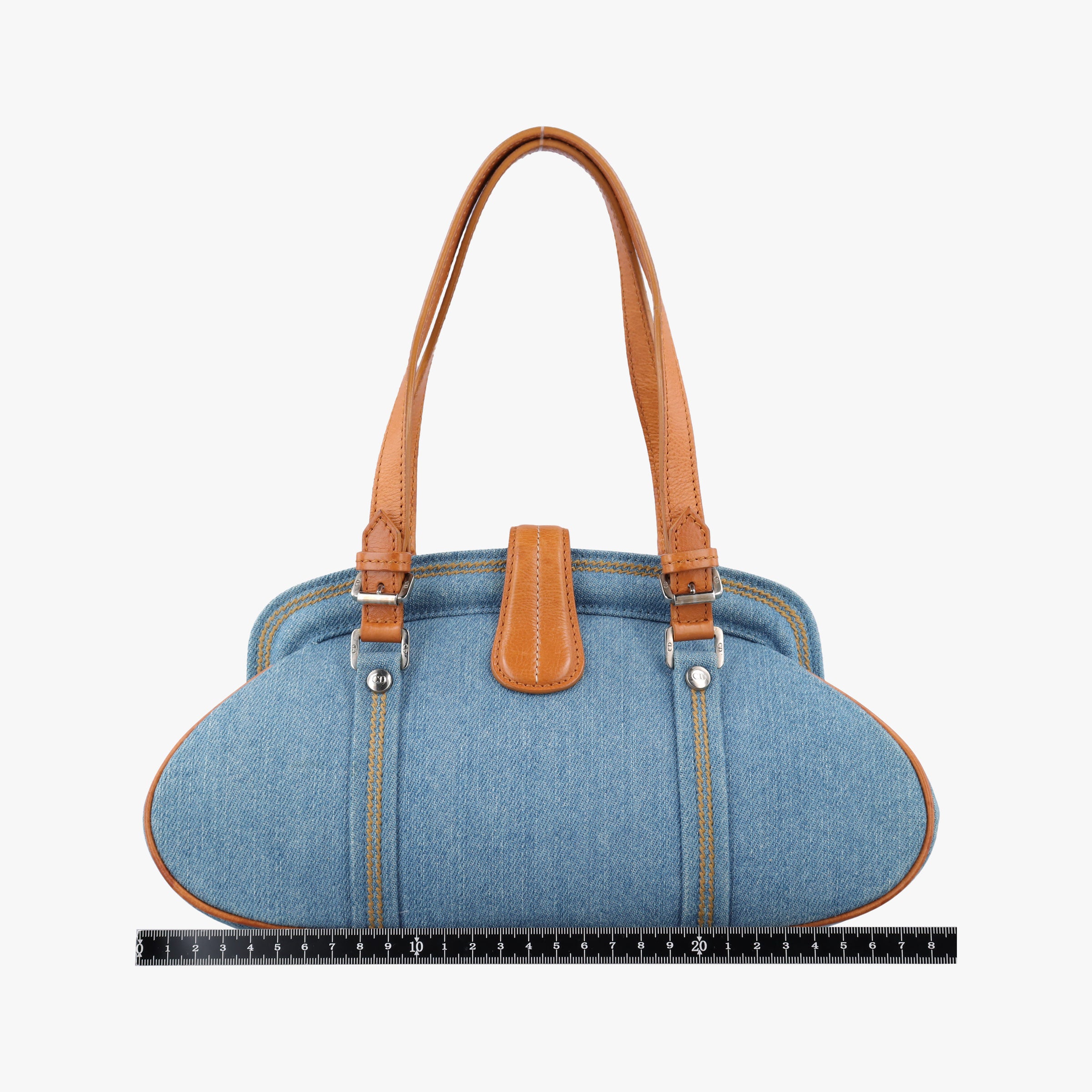 Pre-owned Christian Dior D-ring Logo Blue×Beige Denim  handbag | stylenewstar