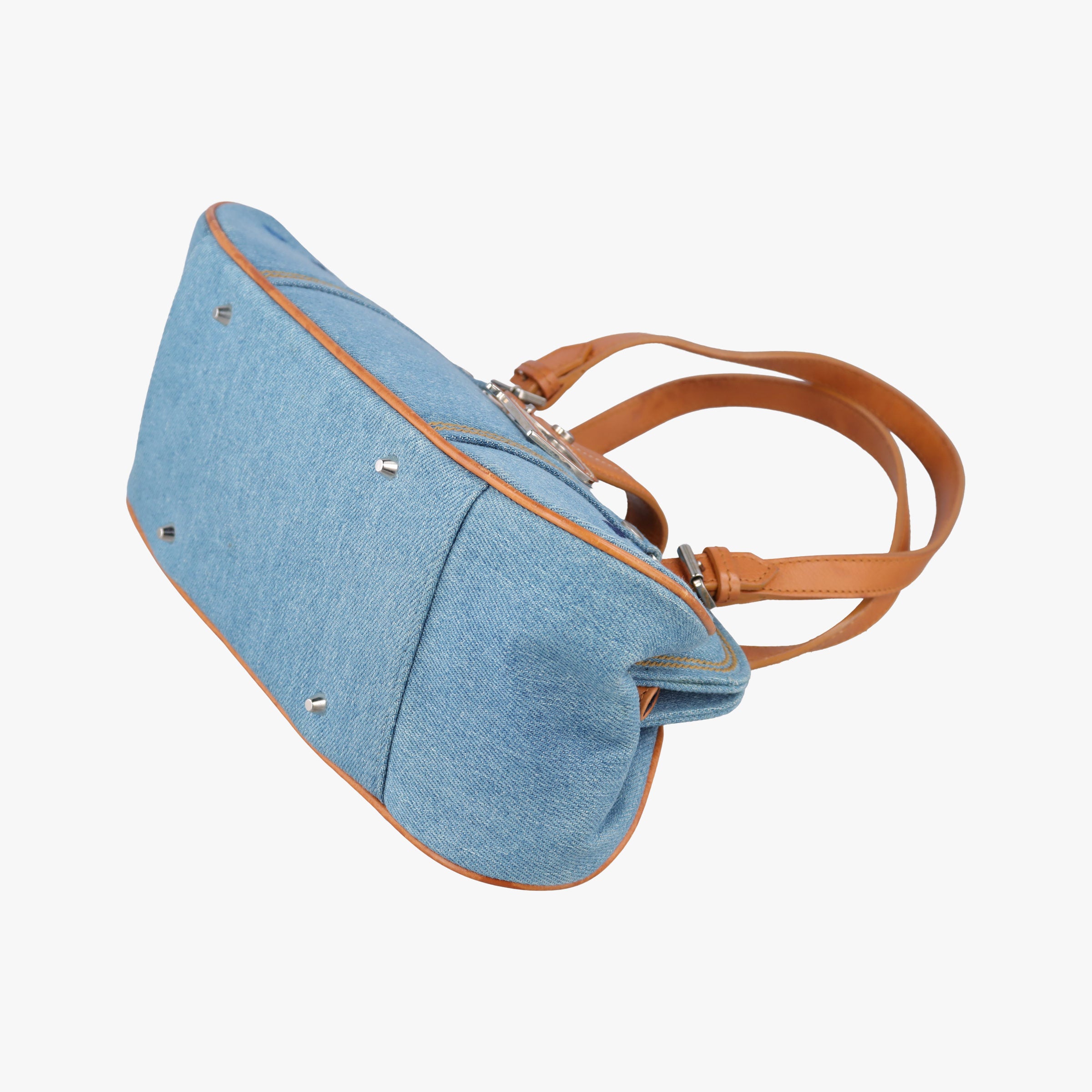 Pre-owned Christian Dior D-ring Logo Blue×Beige Denim  handbag | stylenewstar