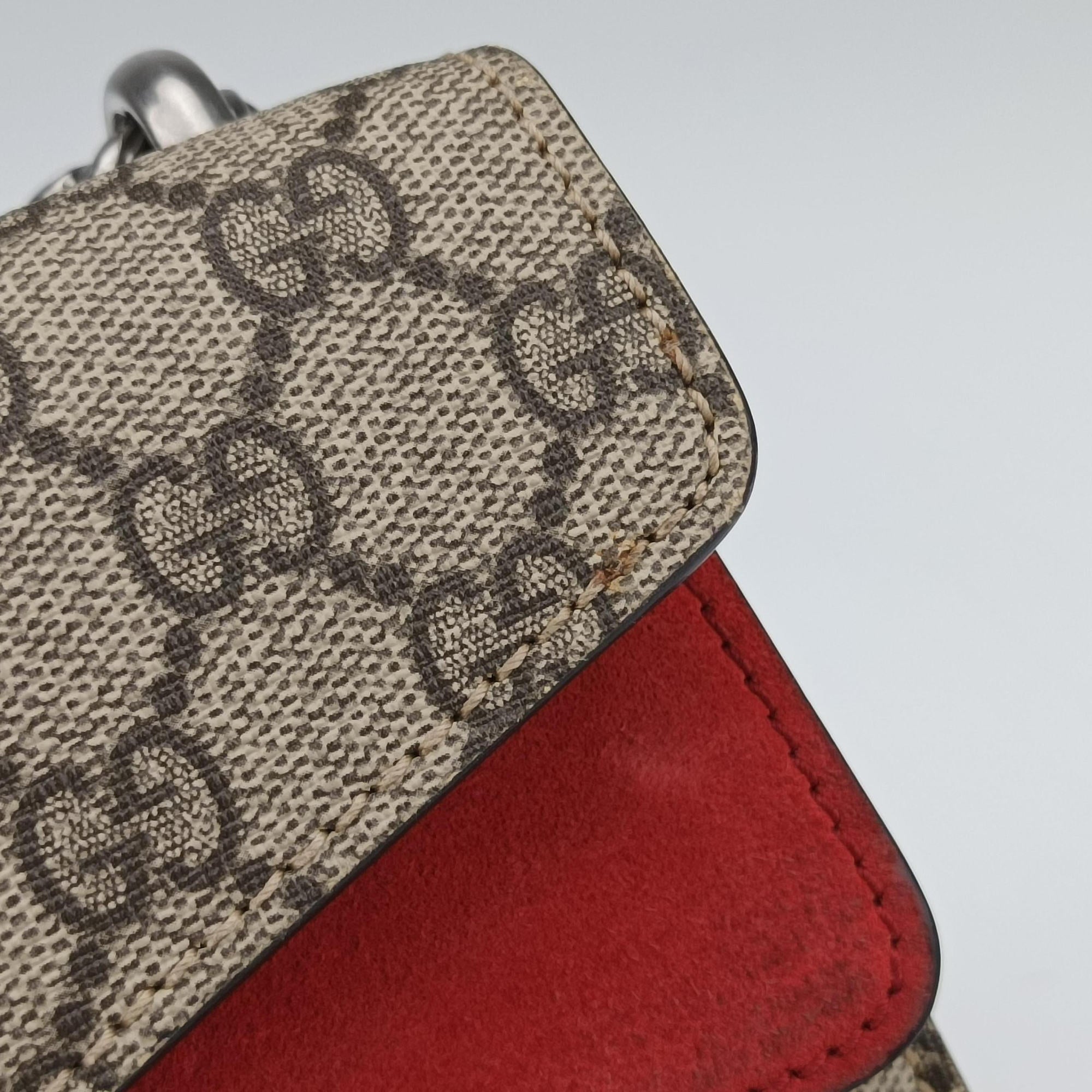Pre-owned Gucci Dionysus beige×red PVC coated canvas × suede 421970 shoulderbag | stylenewstar