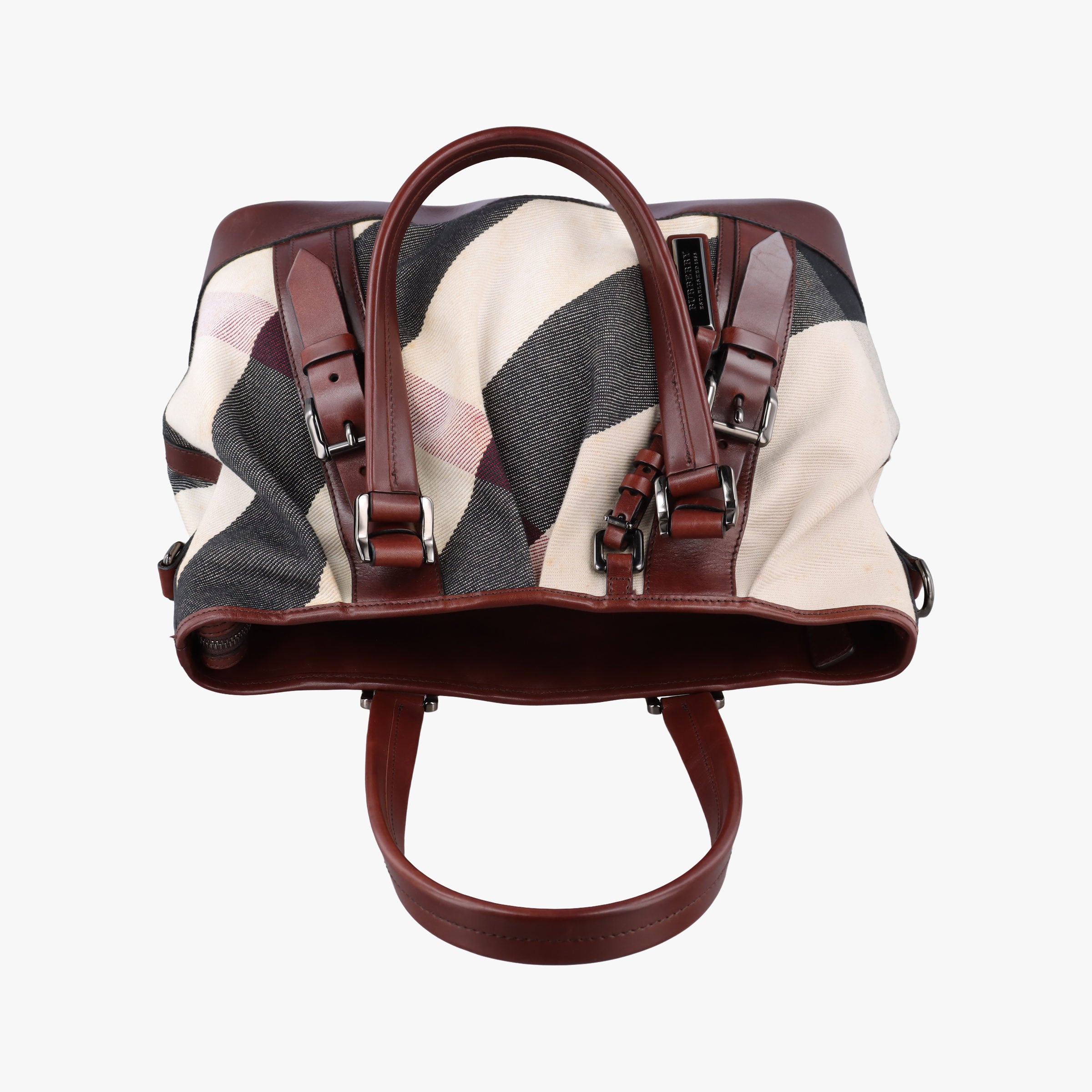 Pre-owned Burberry Beat Check Brown × Beige × Black Canvas × Leather  shoulderbag | stylenewstar