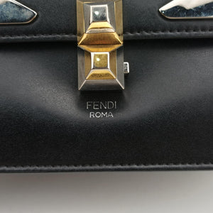 Pre-owned Fendi Monster Kan I Black Leather 8BT203 shoulderbag | stylenewstar
