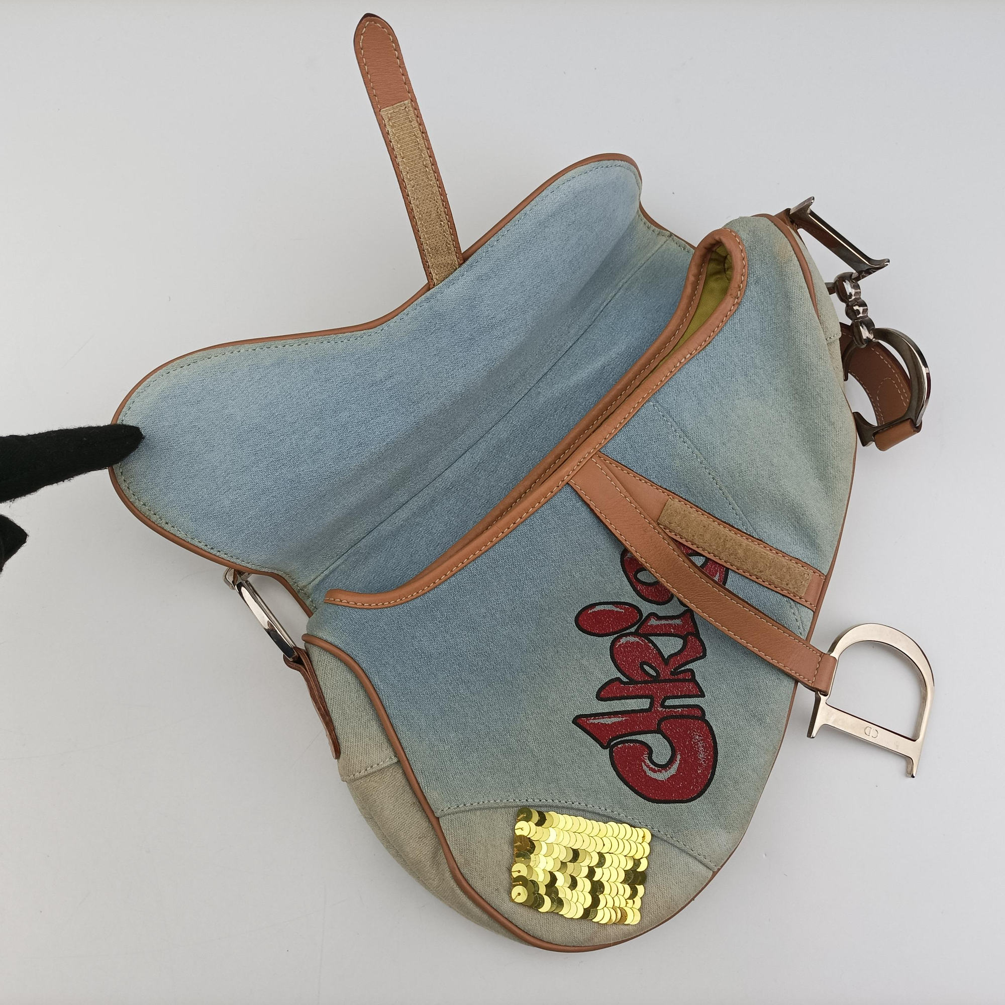 Pre-owned Christian Dior Miss Diorella Saddle Bag Blue Denim × Leather  shoulderbag | stylenewstar