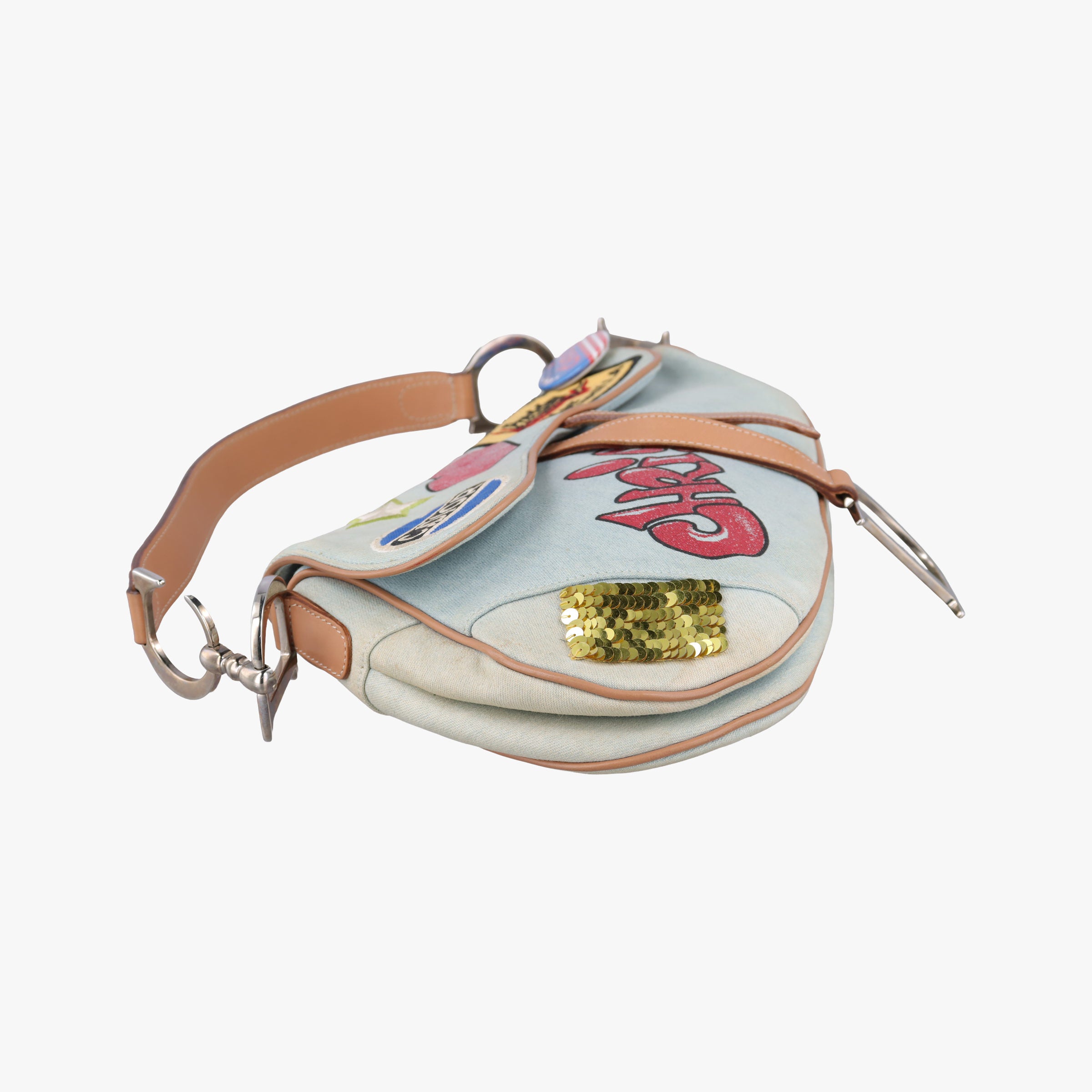 Pre-owned Christian Dior Miss Diorella Saddle Bag Blue Denim × Leather  shoulderbag | stylenewstar