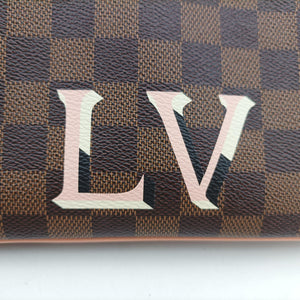 Pre-owned Louis Vuitton Pochette Double Zip EBENE×Rose Ballerine Damier Canvas N60254 shoulderbag | stylenewstar