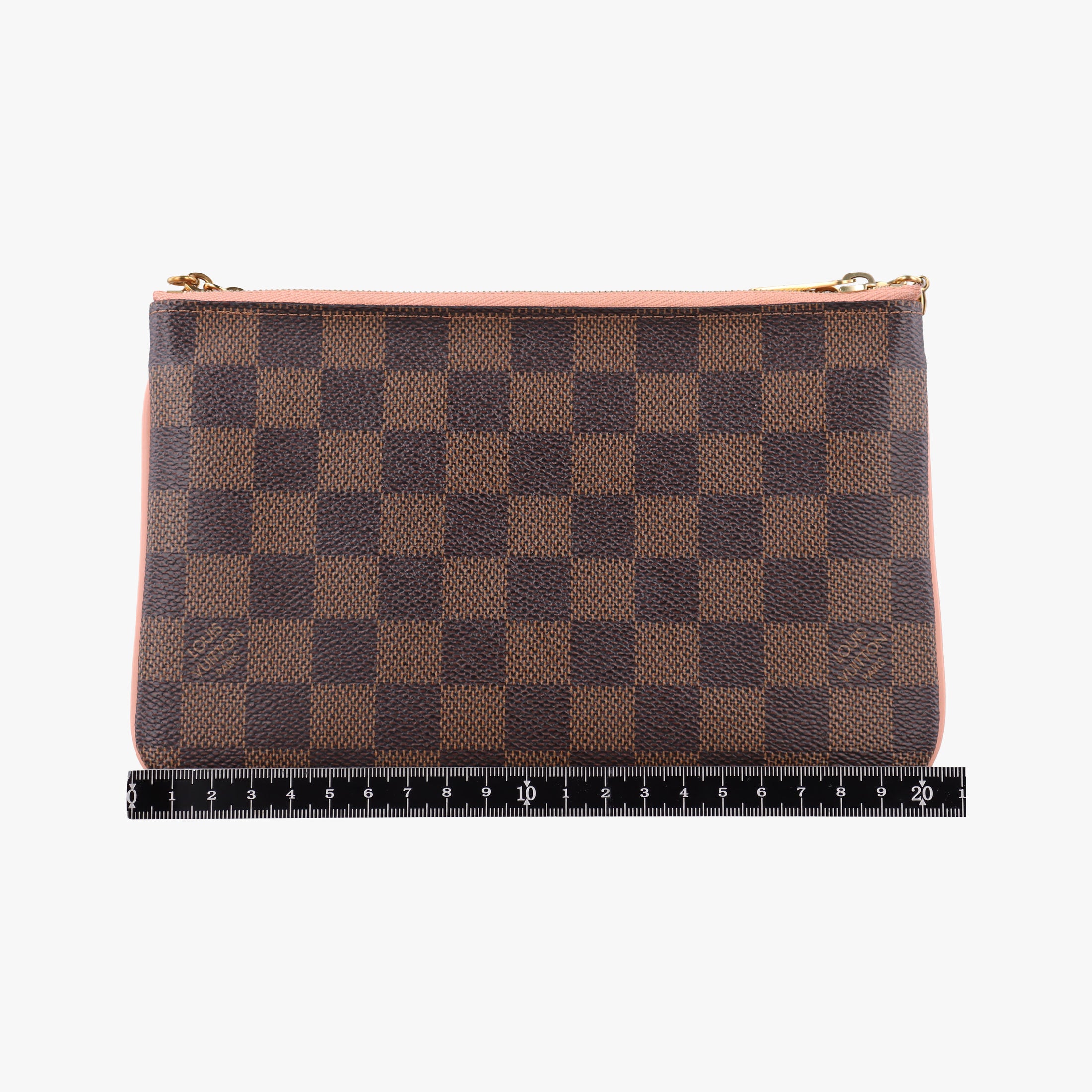 Pre-owned Louis Vuitton Pochette Double Zip EBENE×Rose Ballerine Damier Canvas N60254 shoulderbag | stylenewstar