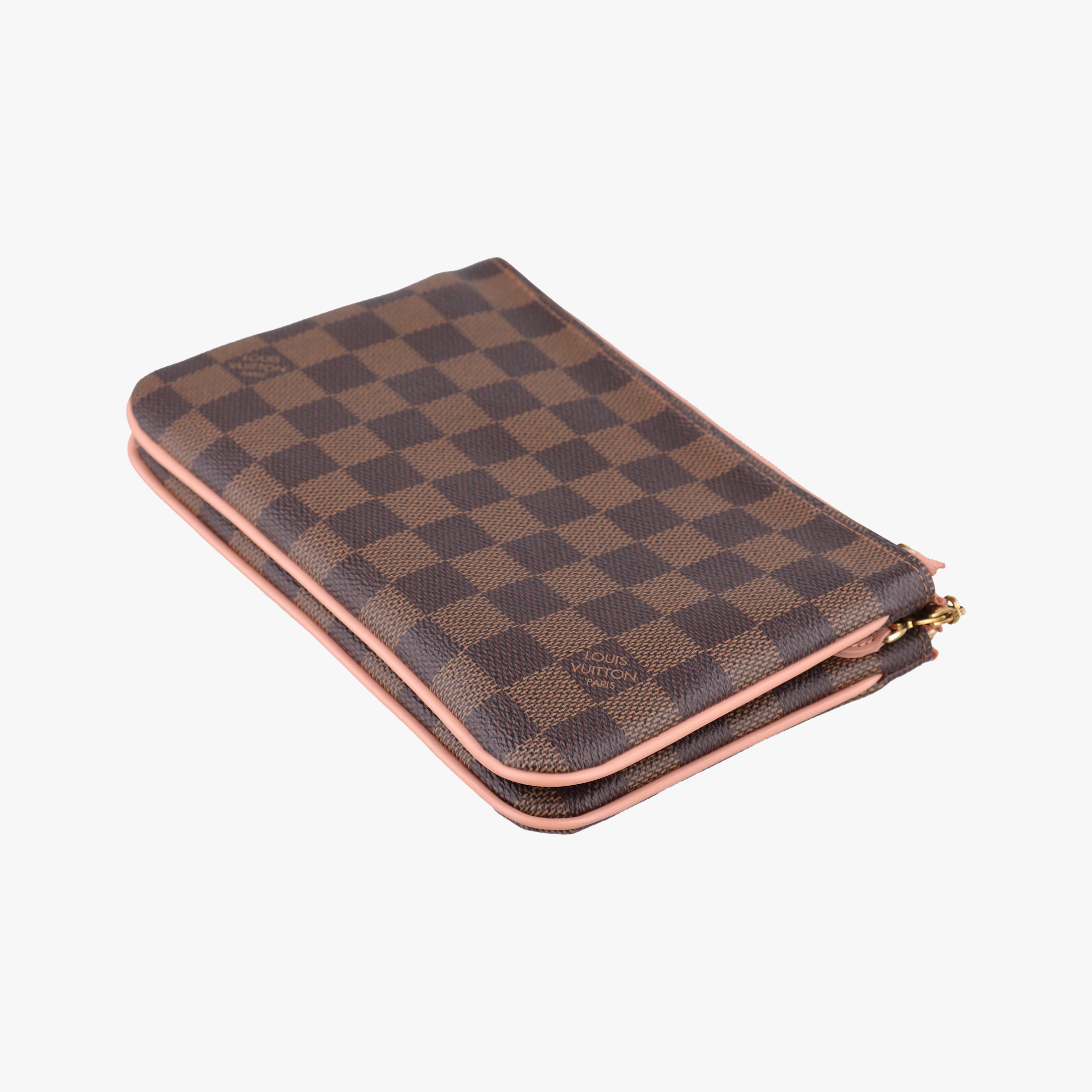 Pre-owned Louis Vuitton Pochette Double Zip EBENE×Rose Ballerine Damier Canvas N60254 shoulderbag | stylenewstar