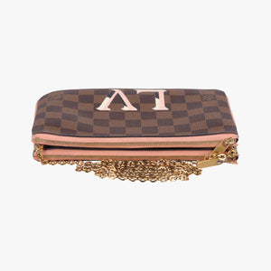 Pre-owned Louis Vuitton Pochette Double Zip EBENE×Rose Ballerine Damier Canvas N60254 shoulderbag | stylenewstar