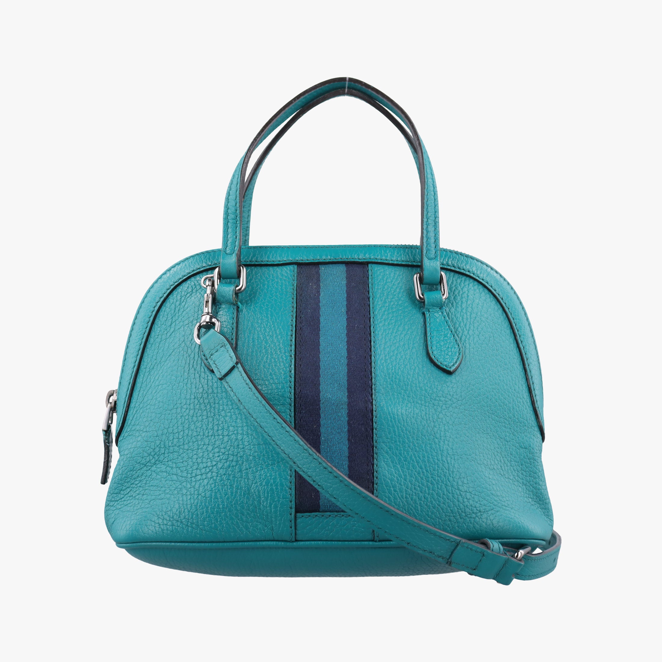 Pre-owned Gucci Web Dome Blue Leather 341504 shoulderbag | stylenewstar