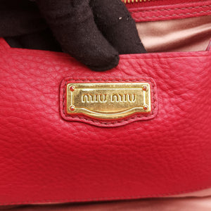 Secondhand Miu Miu Vitello Caribu Front Zip Pocket Tote Red Leather RN0908 handbag | stylenewstar