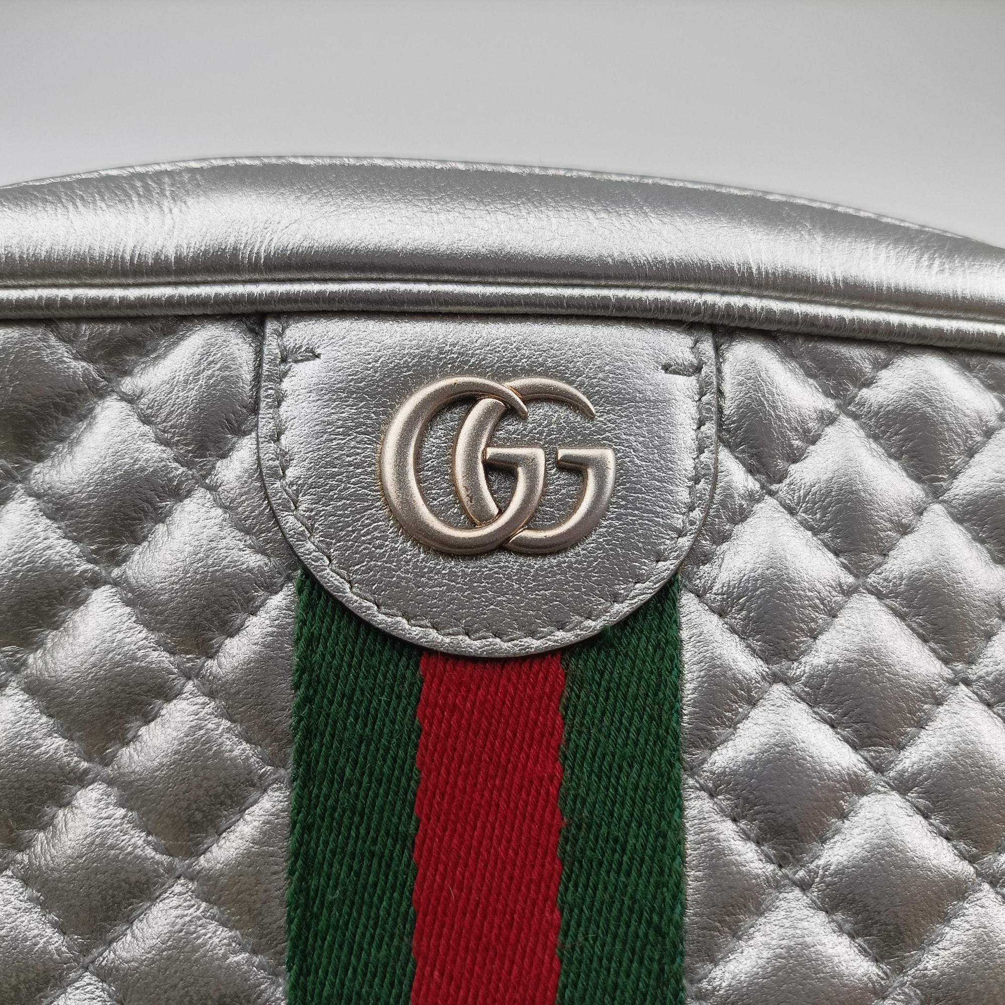 Secondhand Gucci GG Marmont Pochette Silver×Green×Red Leather 541051 shoulderbag | stylenewstar