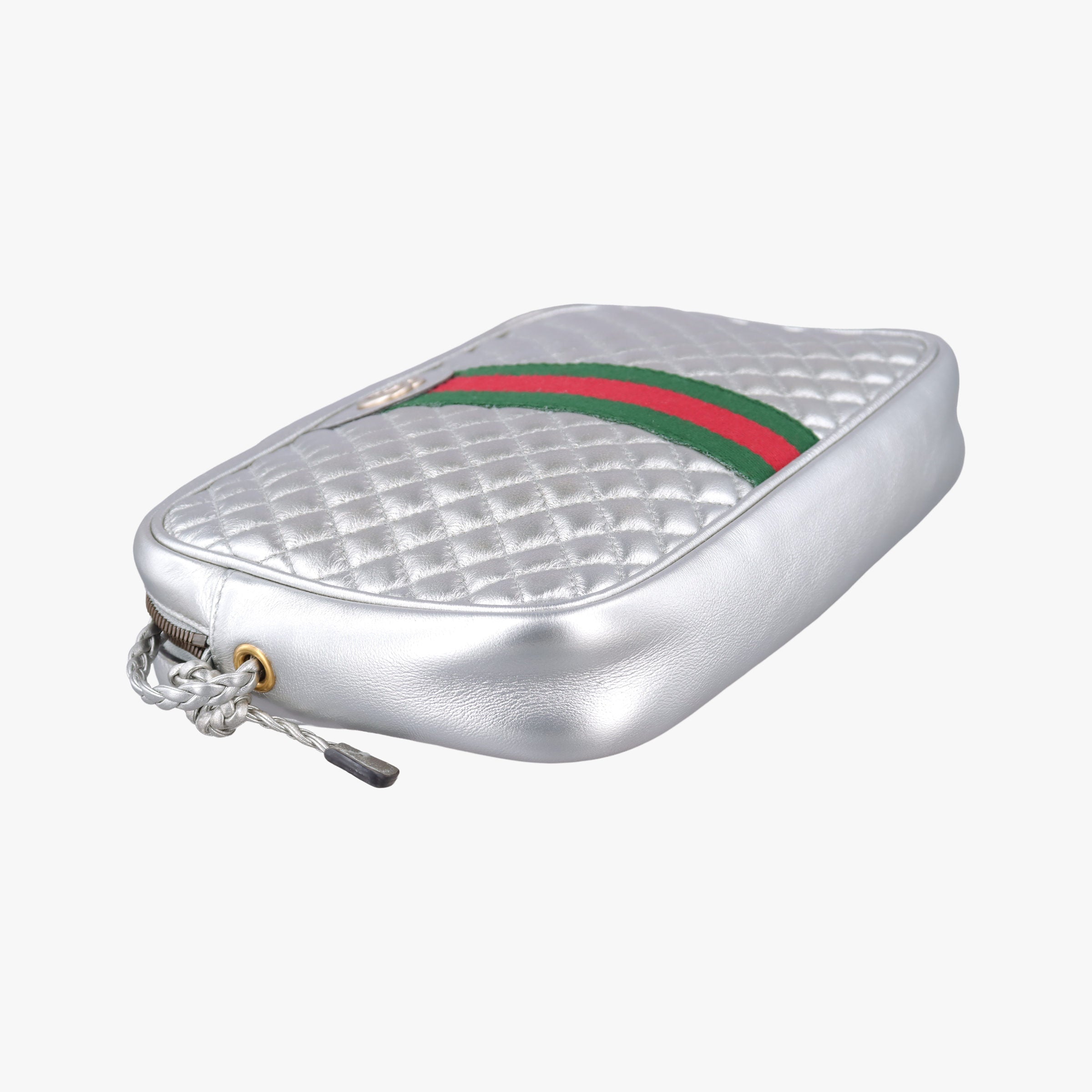 Secondhand Gucci GG Marmont Pochette Silver×Green×Red Leather 541051 shoulderbag | stylenewstar