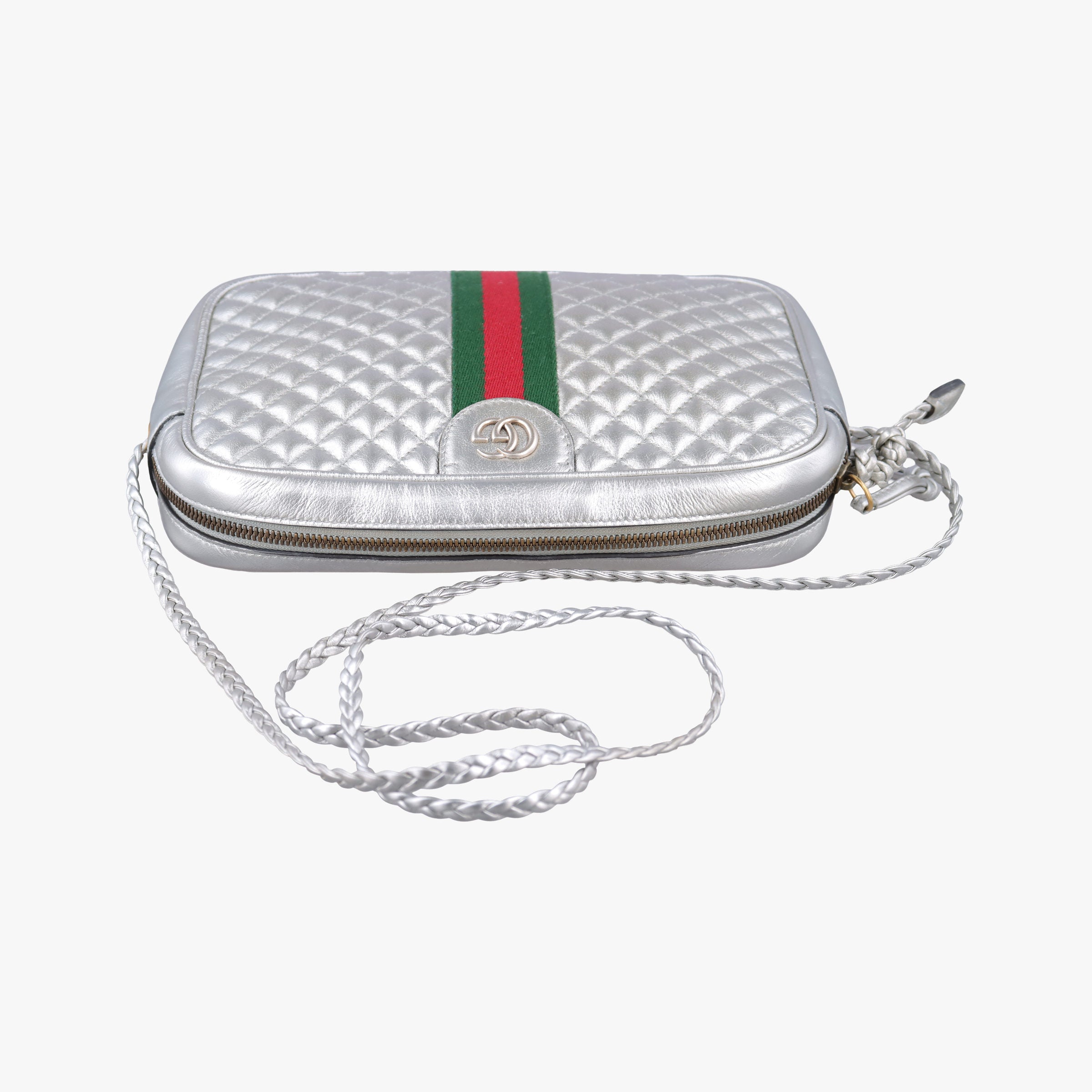 Secondhand Gucci GG Marmont Pochette Silver×Green×Red Leather 541051 shoulderbag | stylenewstar