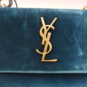 Pre-owned Yves Saint Laurent SUNSET Blue velour 441972 shoulderbag | stylenewstar