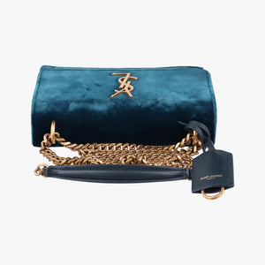 Pre-owned Yves Saint Laurent SUNSET Blue velour 441972 shoulderbag | stylenewstar