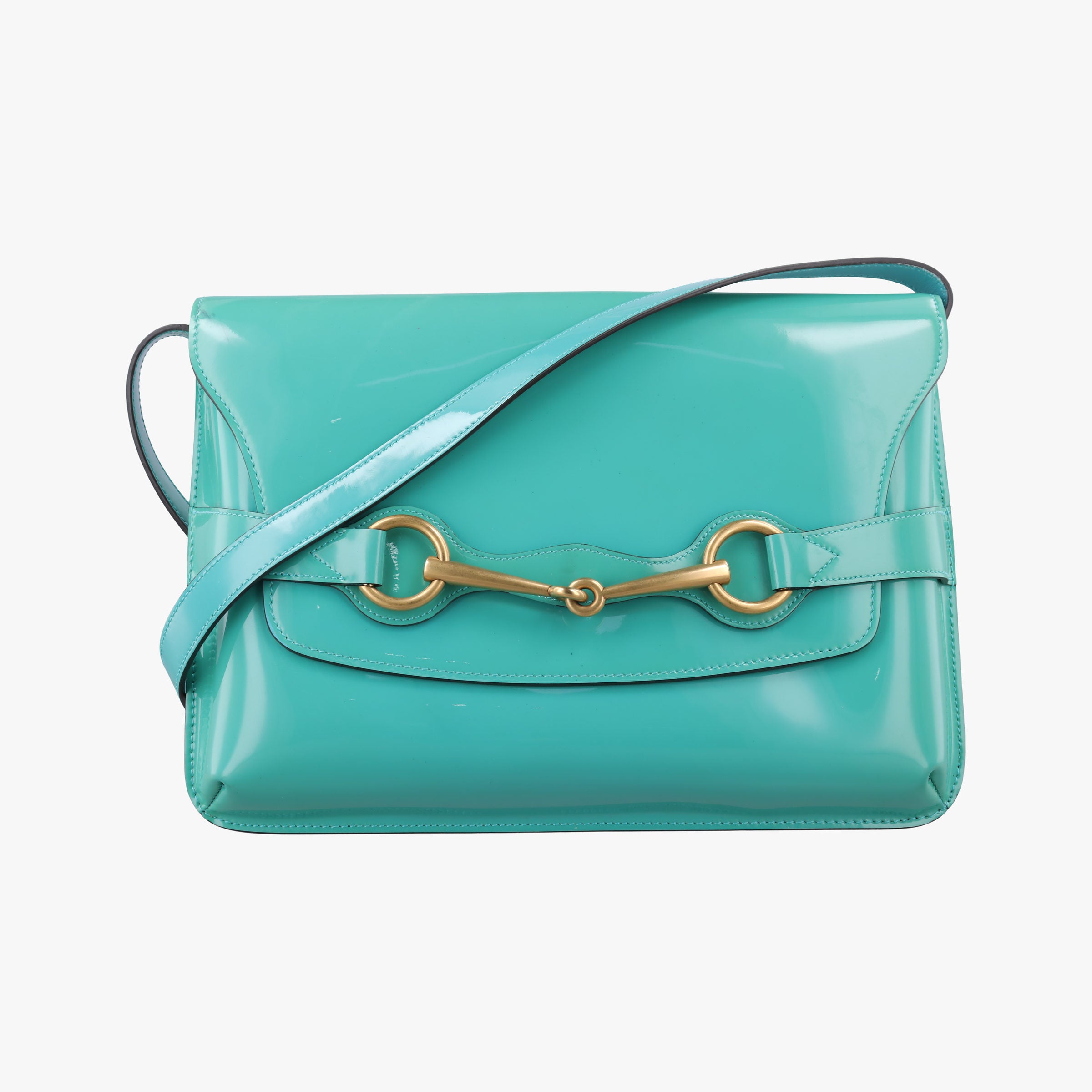 Pre-owned Gucci Bright Bit Blue Patent Leather 317633 shoulderbag | stylenewstar