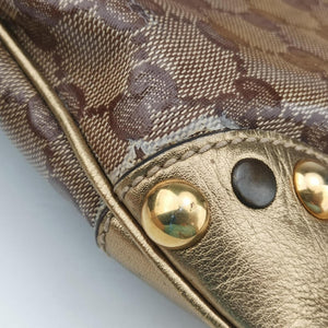 Pre-owned Gucci Babouska Heart Hobo khaki×golden PVC coated canvas 211965 shoulderbag | stylenewstar