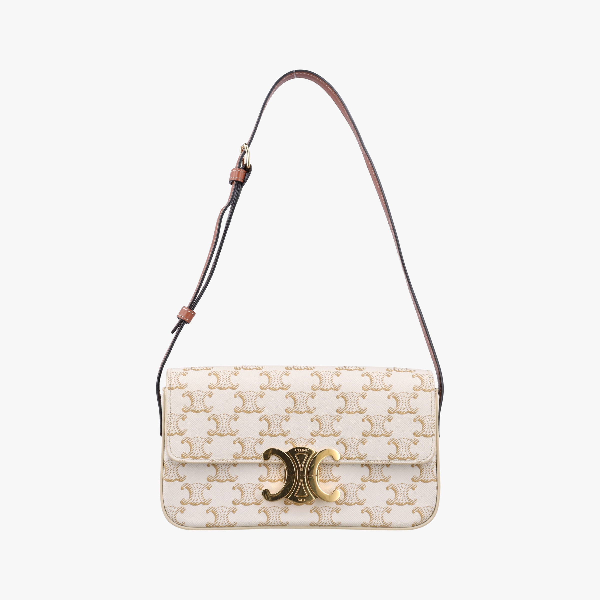 Vintage Celine Claude Triomphe White PVC coated canvas  shoulderbag | stylenewstar