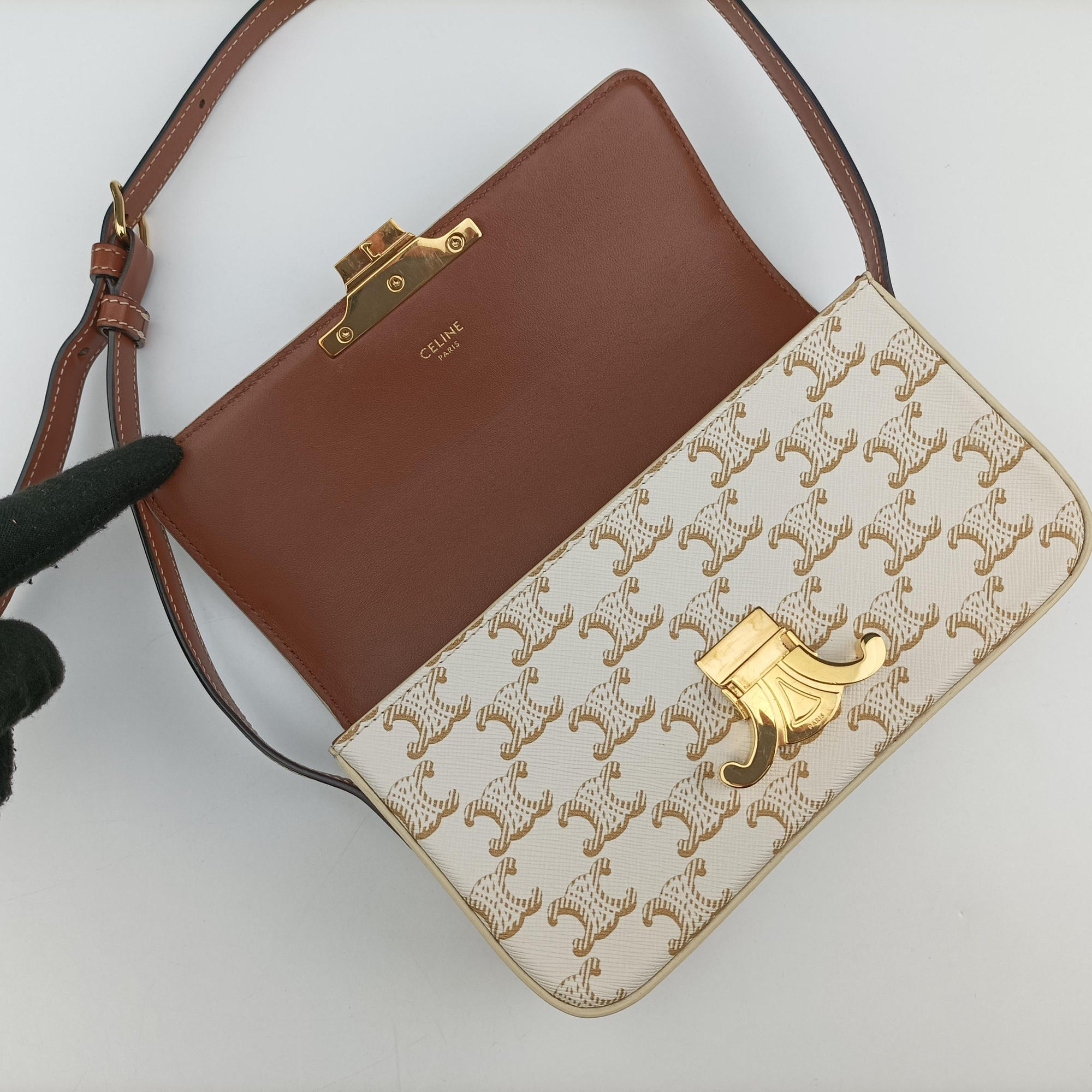 Vintage Celine Claude Triomphe White PVC coated canvas  shoulderbag | stylenewstar