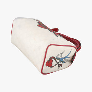 Pre-owned Gucci GG Supreme Tattoo Print Heart Charm Joy White PVC coated canvas 190257 handbag | stylenewstar