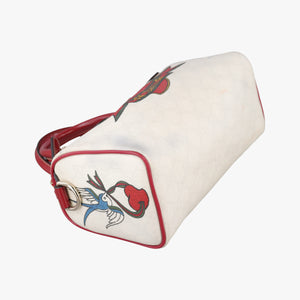 Pre-owned Gucci GG Supreme Tattoo Print Heart Charm Joy White PVC coated canvas 190257 handbag | stylenewstar
