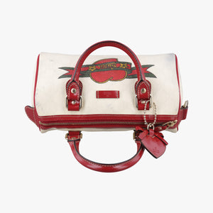 Pre-owned Gucci GG Supreme Tattoo Print Heart Charm Joy White PVC coated canvas 190257 handbag | stylenewstar