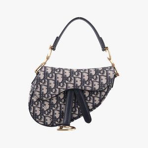 Pre-owned Christian Dior Saddle Navy×grey Jacquard × Leather  handbag | stylenewstar