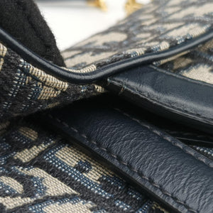 Pre-owned Christian Dior Saddle Navy×grey Jacquard × Leather  handbag | stylenewstar