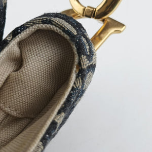Pre-owned Christian Dior Saddle Navy×grey Jacquard × Leather  handbag | stylenewstar