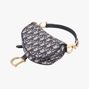 Pre-owned Christian Dior Saddle Navy×grey Jacquard × Leather  handbag | stylenewstar