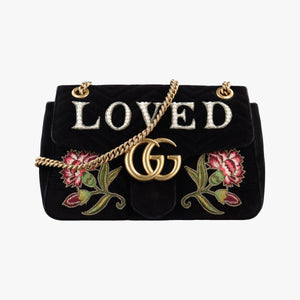 Secondhand Gucci GG Marmont Black×multicolor velour 443496 shoulderbag | stylenewstar