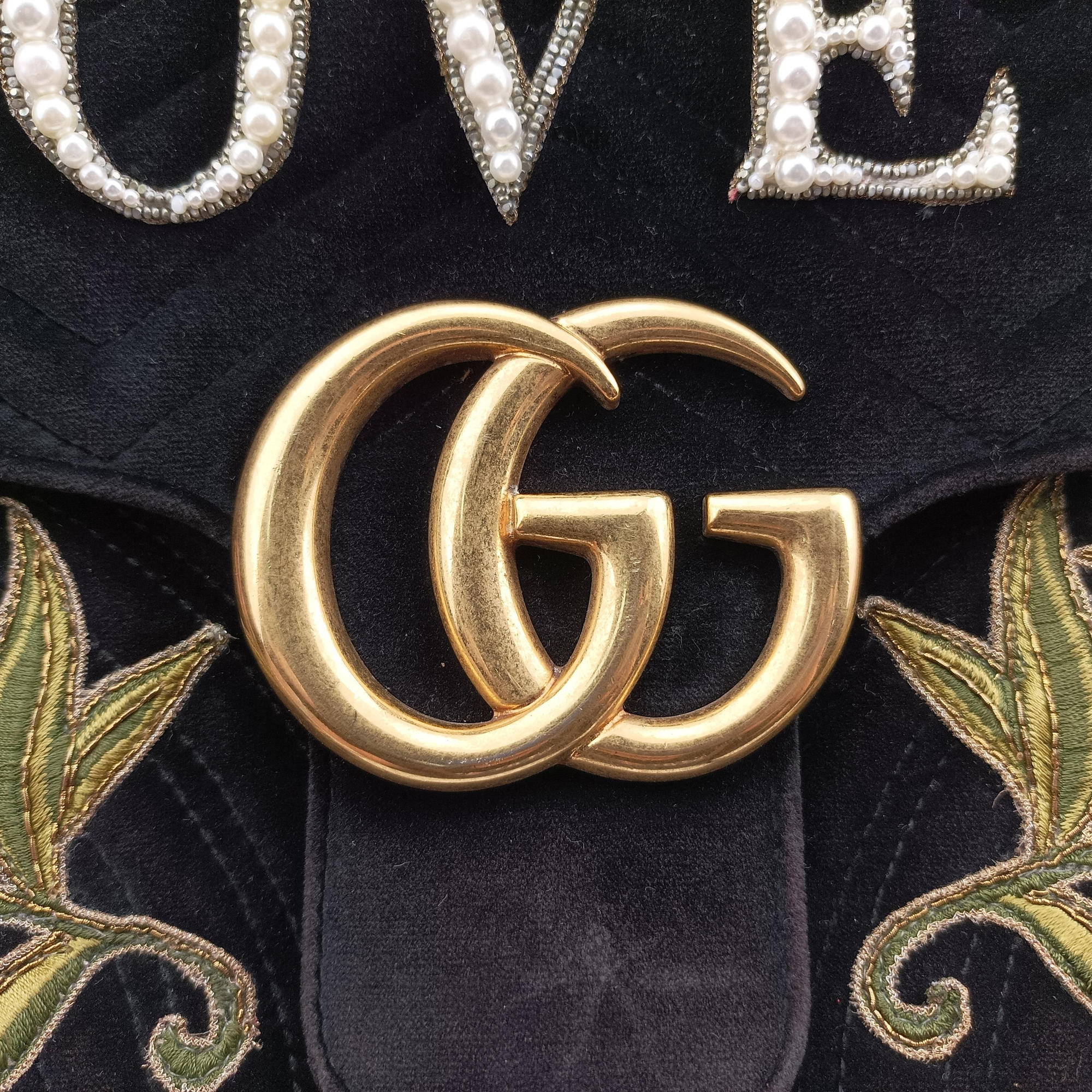 Secondhand Gucci GG Marmont Black×multicolor velour 443496 shoulderbag | stylenewstar