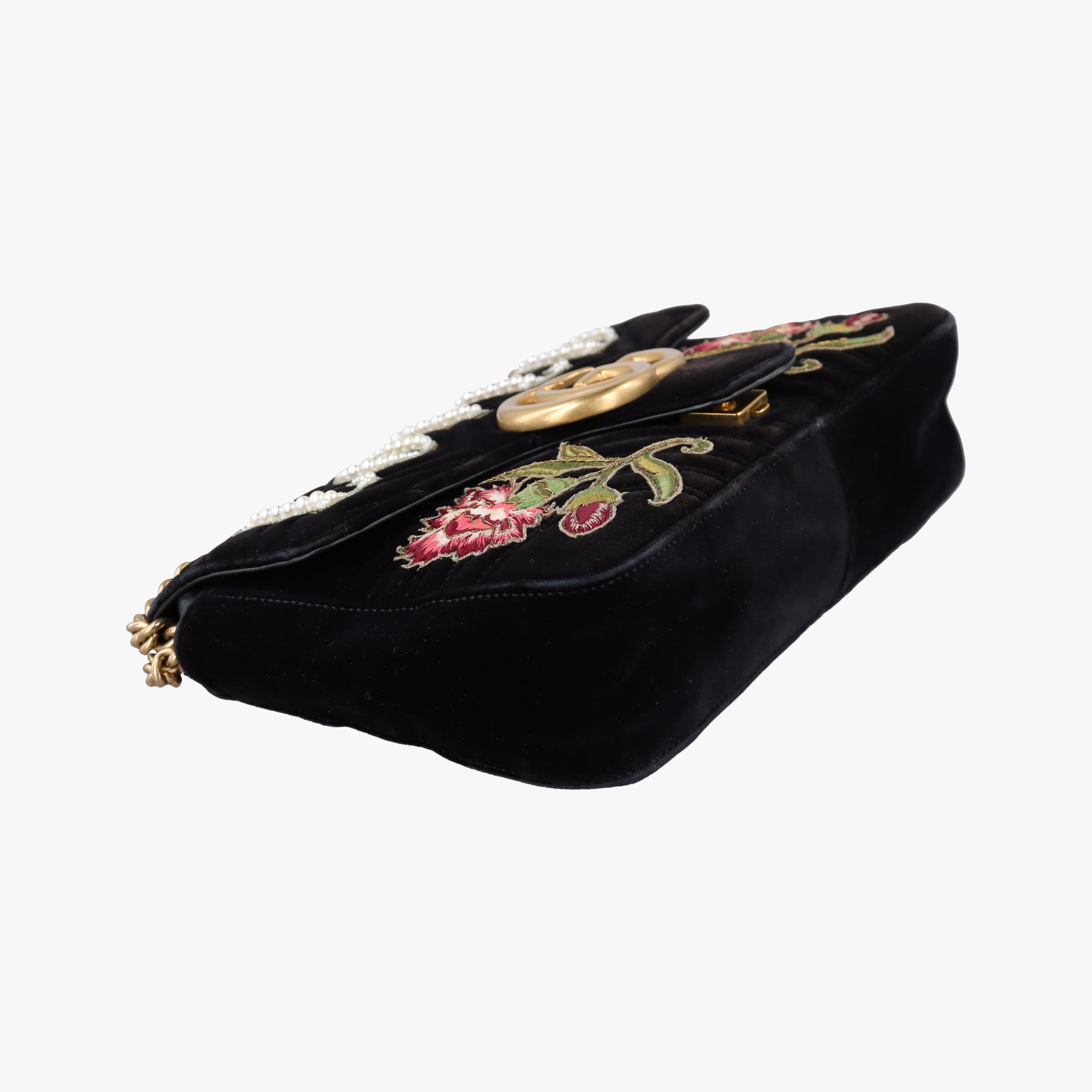 Secondhand Gucci GG Marmont Black×multicolor velour 443496 shoulderbag | stylenewstar