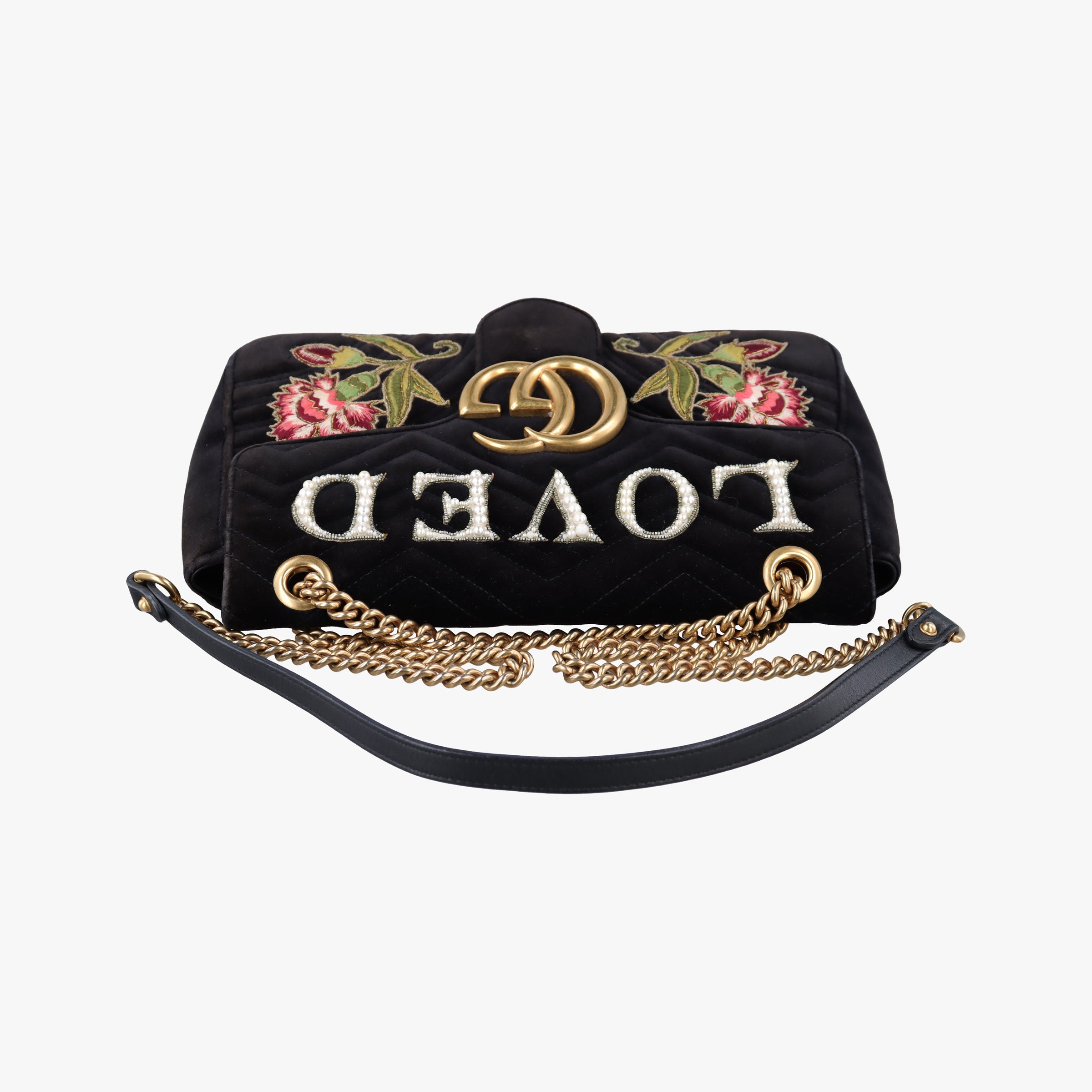 Secondhand Gucci GG Marmont Black×multicolor velour 443496 shoulderbag | stylenewstar