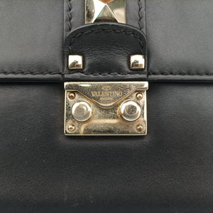 Pre-owned Valentino Rockstud Glam Lock Black Leather  shoulderbag | stylenewstar