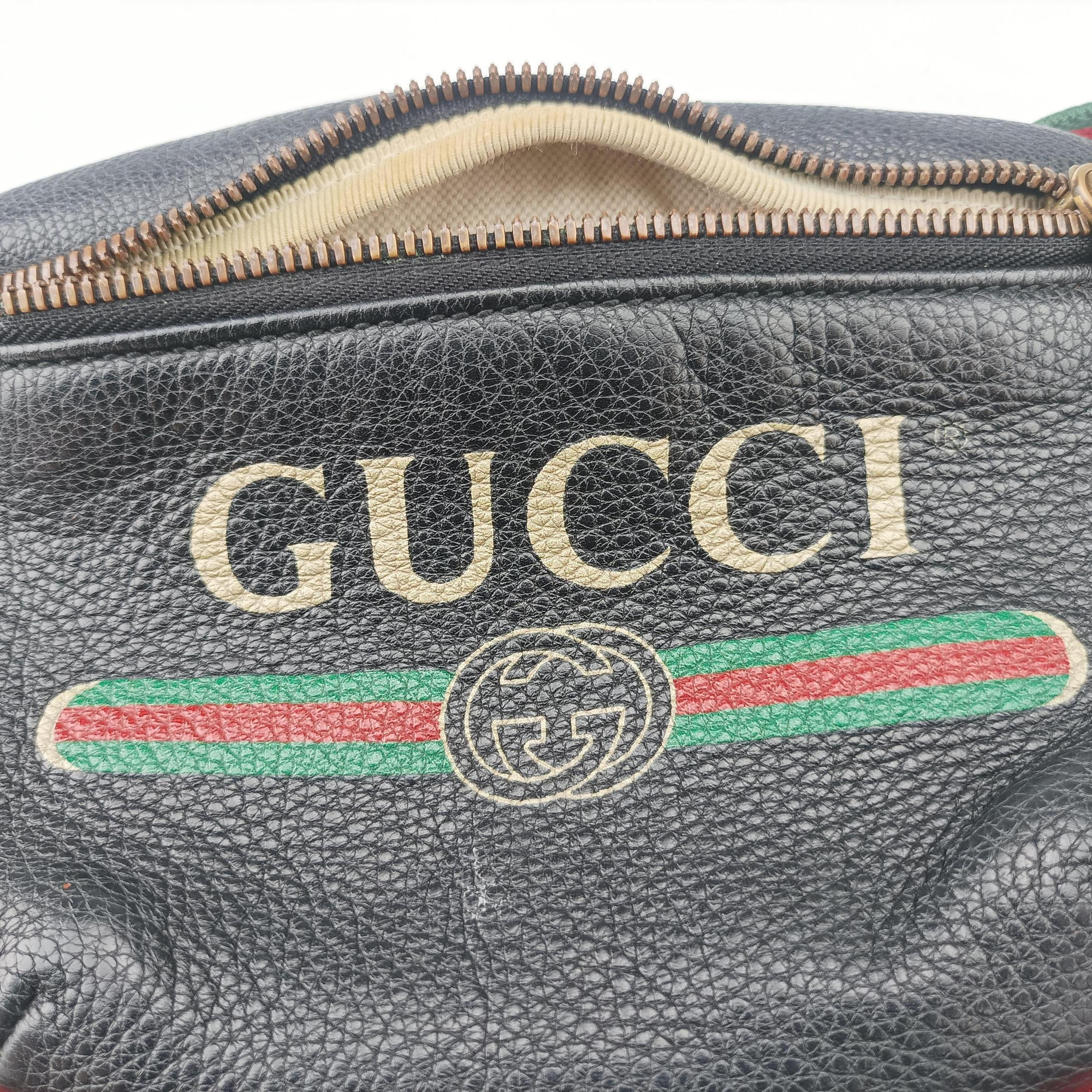Pre-owned Gucci Print Black Leather 527792 bum bag/waist bag | stylenewstar
