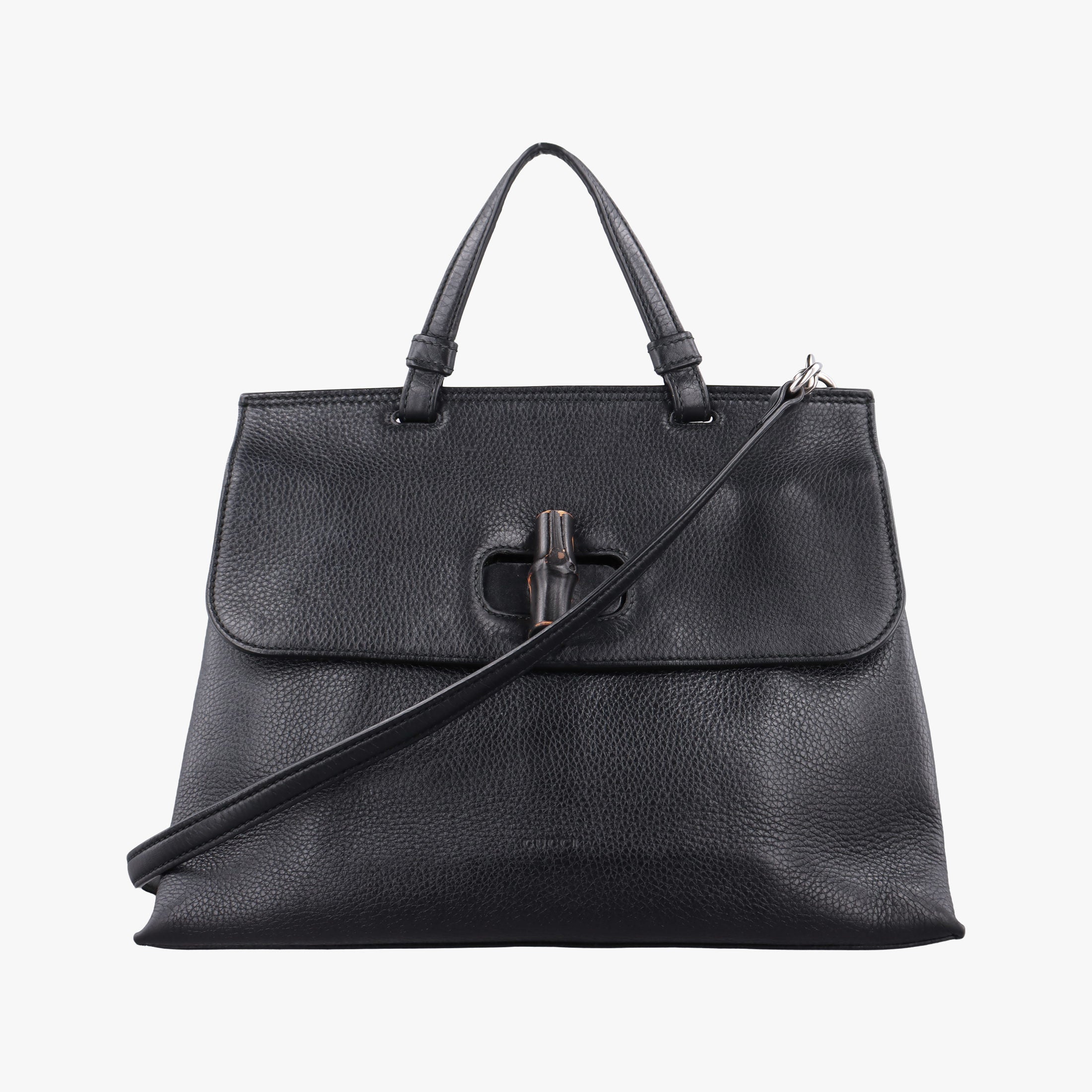 Pre-owned Gucci Bamboo Daily Black Leather 392013 shoulderbag | stylenewstar