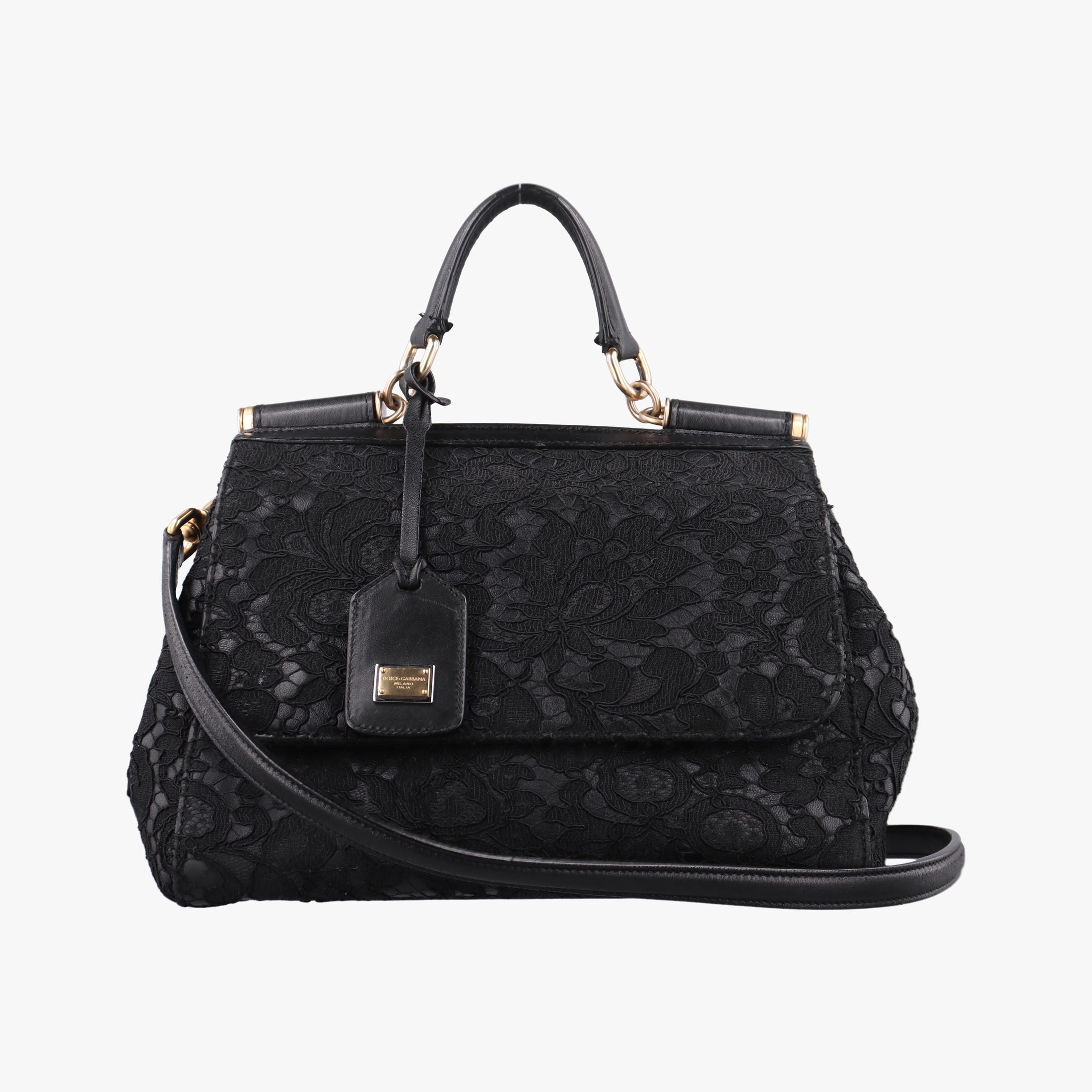 Vintage Dolce & Gabbana SICILY Black Leather×Crochet  shoulderbag | stylenewstar