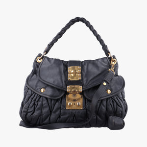 Pre-owned Miu Miu Coffer Matelasse Black Leather  shoulderbag | stylenewstar
